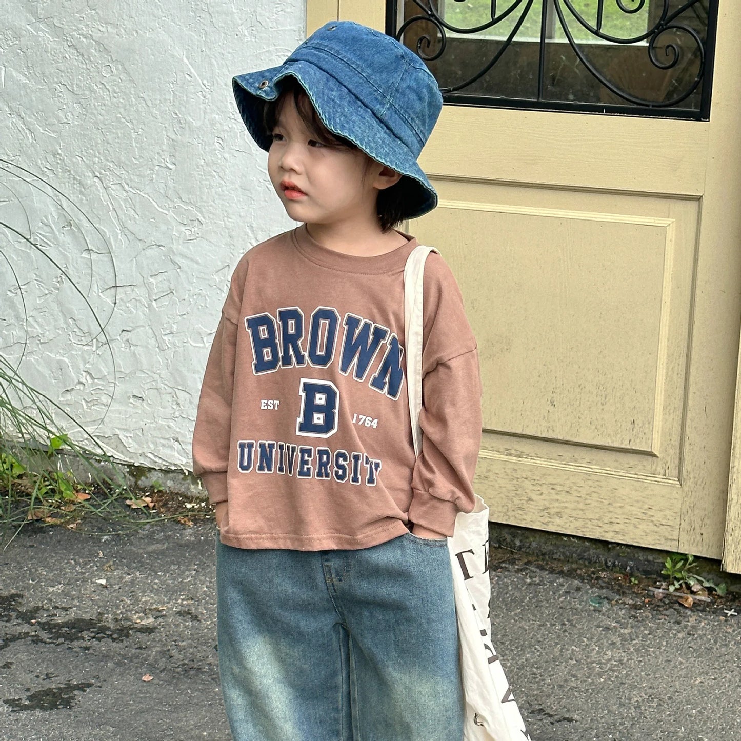 -キッズトップス 長袖アメカジプリントTシャツ レターロゴ2カラー - mamahalo shop - 長袖Tシャツ -  べビー服 - 子供服 - 男の子 - 女の子