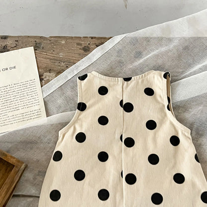 -ベビージャンプスーツ ノースリーブつなぎ フラップポケット 水玉ポルカドットプリント【mh0006079】 - mamahalo shop - ノースリーブジャンプスーツ -  べビー服 - 子供服 - 男の子 - 女の子