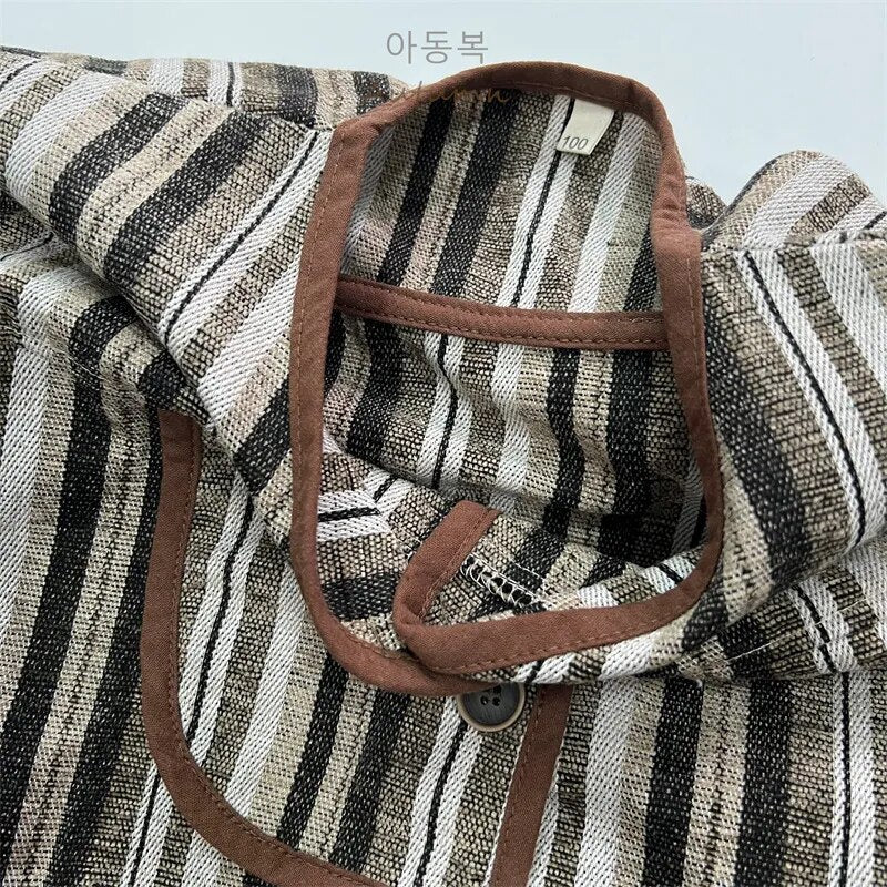 -キッズ ショートジャケット コート ストライプ ブラウン ボーイズ 男の子 子供服 - mamahalo shop - ショートコート・ジャケット・ジャンパー -  べビー服 - 子供服 - 男の子 - 女の子