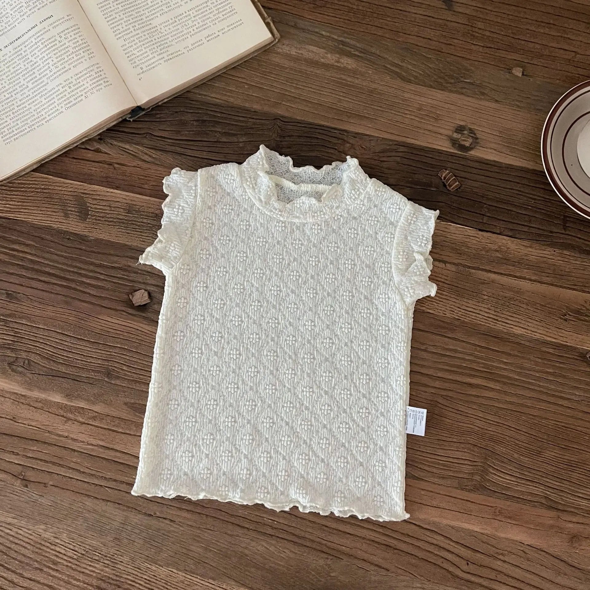 -キッズトップス スタンドフリルカラー ノースリーブTシャツ レースニット 2カラー【mh0006111】 - mamahalo shop - タンクトップ・キャミソール・ノースリーブトップス -  べビー服 - 子供服 - 男の子 - 女の子