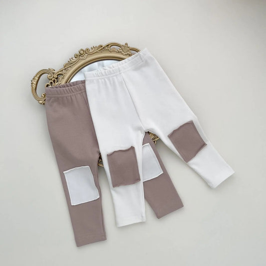 -ベビーパンツ 膝パッチ パッチワーク レギンスパンツ 2カラー【mh0006358】 - mamahalo shop - レギンスパンツ -  べビー服 - 子供服 - 男の子 - 女の子