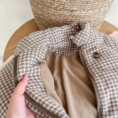 -キッズ チェック 裏フリース コート ジャケット アウター - mamahalo shop - ショートコート・ジャケット・ジャンパー -  べビー服 - 子供服 - 男の子 - 女の子