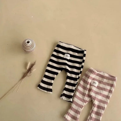 -ベビーレギンス リブ ボーダー レギンスパンツ ピンク ブラック 2カラー - mamahalo shop - レギンスパンツ -  べビー服 - 子供服 - 男の子 - 女の子
