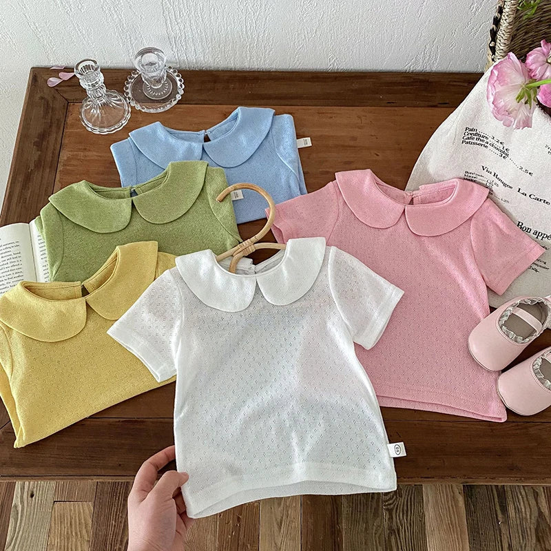 -キッズトップス 丸襟ブラウス シンプルベーシック 5カラー - mamahalo shop - 半袖シャツ・ブラウス -  べビー服 - 子供服 - 男の子 - 女の子