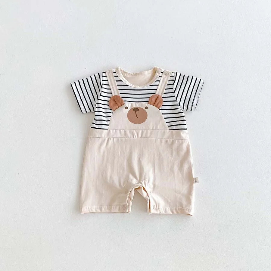 -ベビーロンパース 半袖ドッキングジャンプスーツ くまベア ボーダー【mh0006194】 - mamahalo shop - 半袖ロンパース -  べビー服 - 子供服 - 男の子 - 女の子