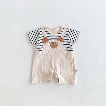 -ベビーロンパース 半袖ドッキングジャンプスーツ くまベア ボーダー【mh0006194】 - mamahalo shop - 半袖ロンパース -  べビー服 - 子供服 - 男の子 - 女の子