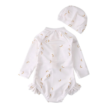 -キッズ水着 長袖ワンピース + キャップ スイムウェア ラッシュガード 帽子セット【mh0004403】 - mamahalo shop - ベビー用水着 -  べビー服 - 子供服 - 男の子 - 女の子