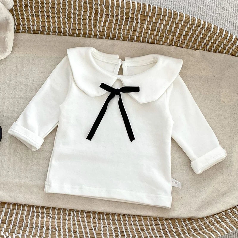 -ベビートップス/ブルマ リボン丸襟長袖Tシャツブラウス/フリルレースブルマパンツ 2カラー【mh0007186】 - mamahalo shop - 長袖セットアップ -  べビー服 - 子供服 - 男の子 - 女の子