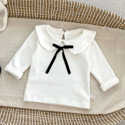 -ベビートップス/ブルマ リボン丸襟長袖Tシャツブラウス/フリルレースブルマパンツ 2カラー【mh0007186】 - mamahalo shop - 長袖セットアップ -  べビー服 - 子供服 - 男の子 - 女の子