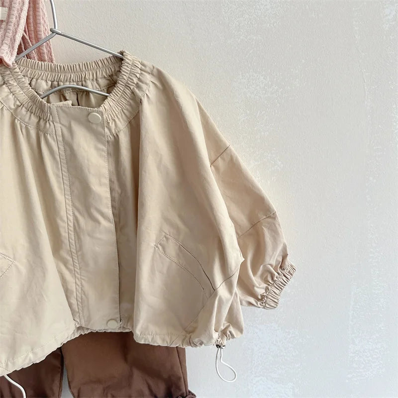 -キッズアウター ジップアップドロストジャンパージャケット カーキ - mamahalo shop - ショートコート・ジャケット・ジャンパー -  べビー服 - 子供服 - 男の子 - 女の子