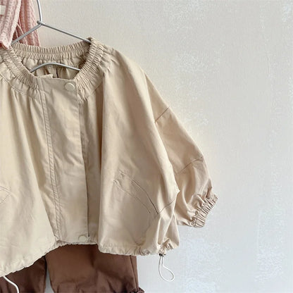 -キッズアウター ジップアップドロストジャンパージャケット カーキ - mamahalo shop - ショートコート・ジャケット・ジャンパー -  べビー服 - 子供服 - 男の子 - 女の子