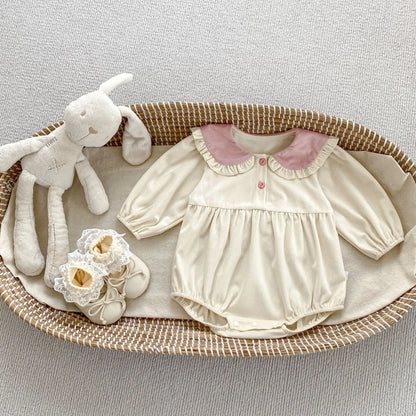 -ベビーロンパース うさ耳カラーフリル長袖ボディスーツ - mamahalo shop - 長袖ロンパース -  べビー服 - 子供服 - 男の子 - 女の子