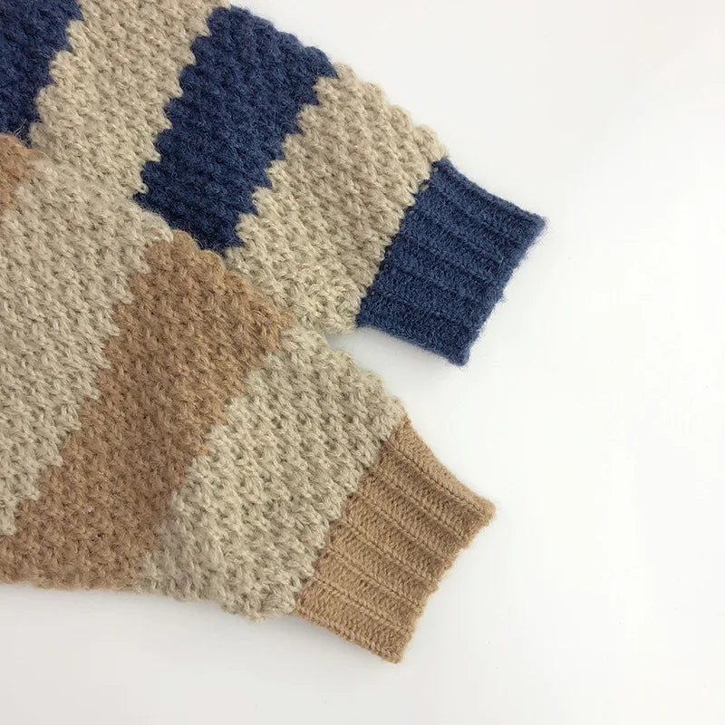 -キッズカーディガン ニット ボーダー ルーズ ジャケット - mamahalo shop - カーディガン・パーカー -  べビー服 - 子供服 - 男の子 - 女の子