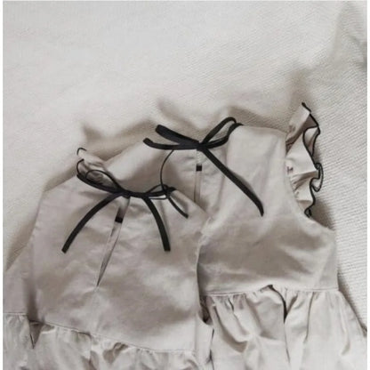 -キッズワンピース フリルスリーブ 半袖 ドレスワンピース バックリボン お出かけ【mh0005141】 - mamahalo shop - 半袖ワンピース -  べビー服 - 子供服 - 男の子 - 女の子