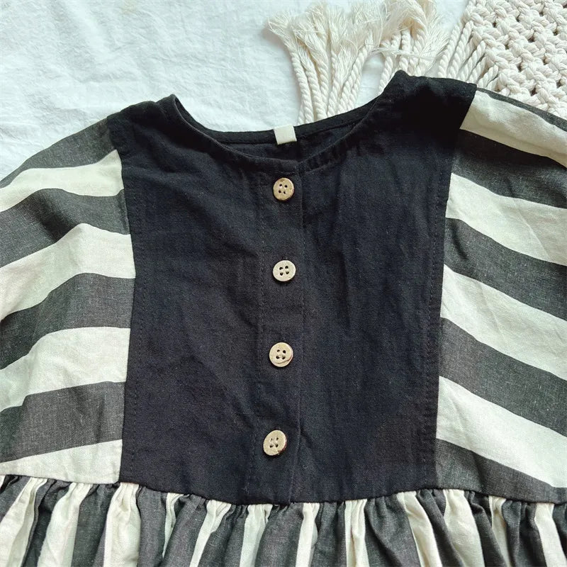 -キッズ 長袖ワンピース ストライプ ルーズシルエット ガールズ 女の子 子供服 - mamahalo shop - 長袖ワンピース -  べビー服 - 子供服 - 男の子 - 女の子