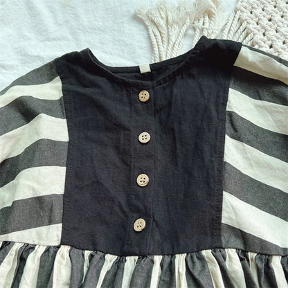 -キッズ 長袖ワンピース ストライプ ルーズシルエット ガールズ 女の子 子供服 - mamahalo shop - 長袖ワンピース -  べビー服 - 子供服 - 男の子 - 女の子