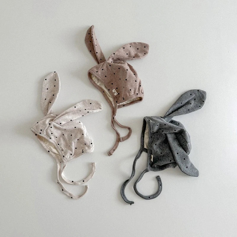 -ベビー帽子 水玉ドットうさ耳ボンネット帽子 3カラー【mh0006959】 - mamahalo shop - ベビー用帽子 -  べビー服 - 子供服 - 男の子 - 女の子