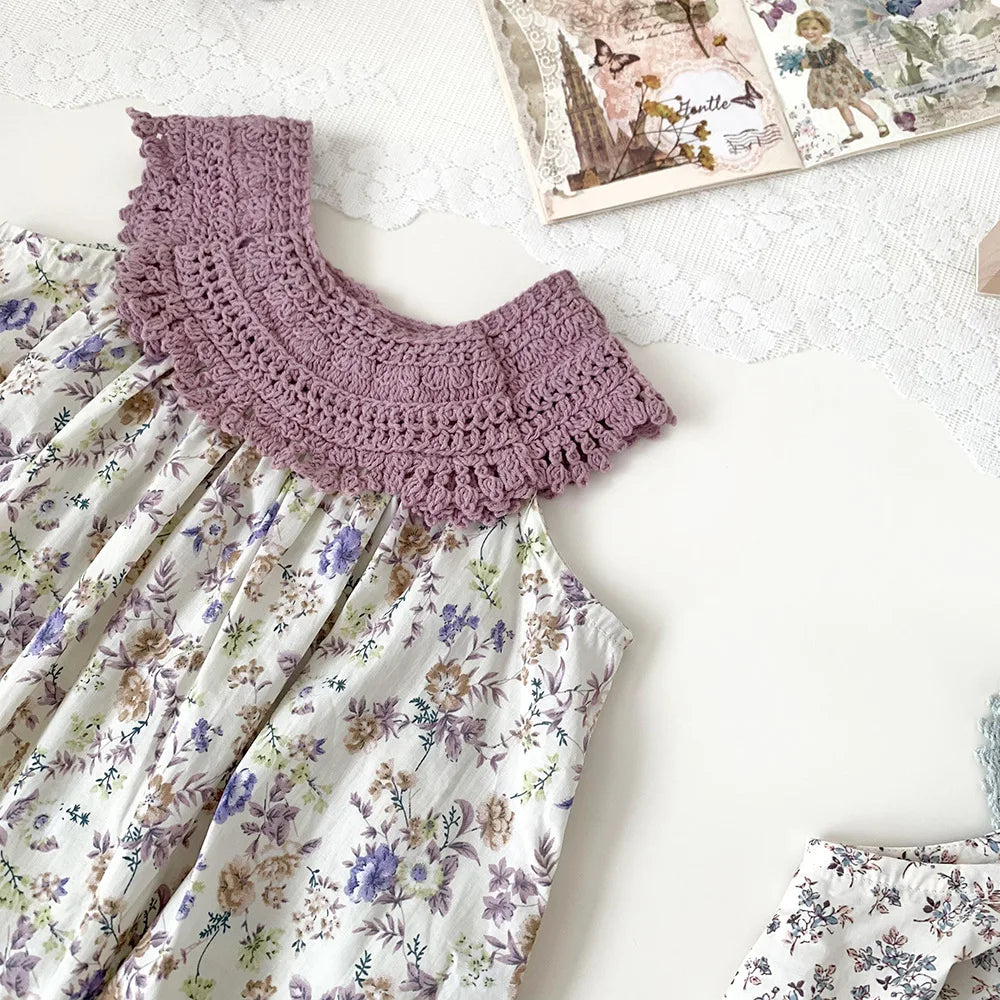 -キッズトップス レースホルターネック チュニックブラウス フラワー花柄プリント 2カラー - mamahalo shop - ノースリーブワンピース -  べビー服 - 子供服 - 男の子 - 女の子