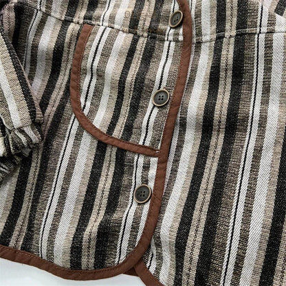 -キッズ ショートジャケット コート ストライプ ブラウン ボーイズ 男の子 子供服 - mamahalo shop - ショートコート・ジャケット・ジャンパー -  べビー服 - 子供服 - 男の子 - 女の子