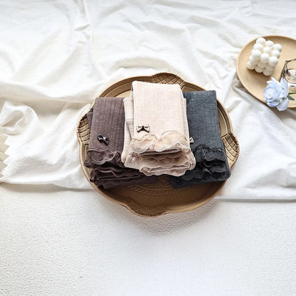 -キッズレギンス 裏ボア 暖パン レギンスパンツ レギパン タイツ リボン レースフリル カーキ グレー ベージュ 3カラー ガールズ 女の子 子供服 - mamahalo shop - レギンスパンツ -  べビー服 - 子供服 - 男の子 - 女の子