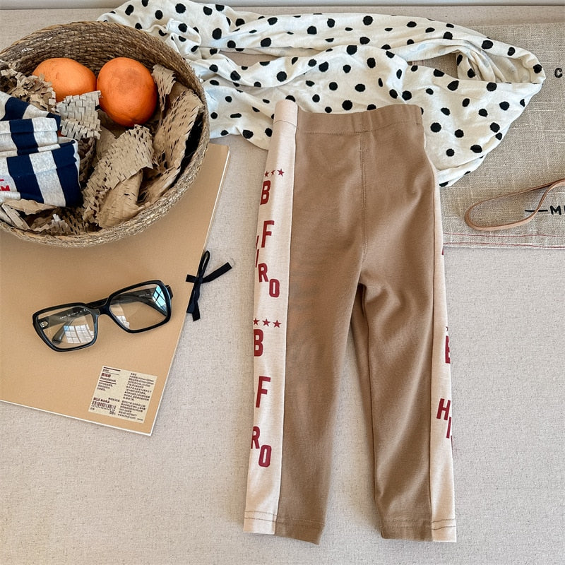 -キッズ レターロゴ プリント サイドライン パッチワーク レギンスパンツ ボーイズ - mamahalo shop - レギンスパンツ -  べビー服 - 子供服 - 男の子 - 女の子