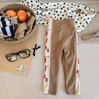 -キッズ レターロゴ プリント サイドライン パッチワーク レギンスパンツ ボーイズ - mamahalo shop - レギンスパンツ -  べビー服 - 子供服 - 男の子 - 女の子