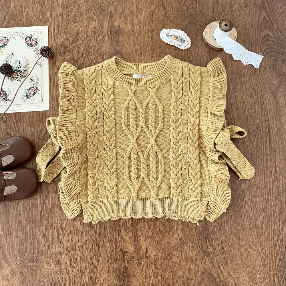 -キッズ ニット フリル ベスト ショール ケープ ビブベスト ガールズ - mamahalo shop - ベスト -  べビー服 - 子供服 - 男の子 - 女の子