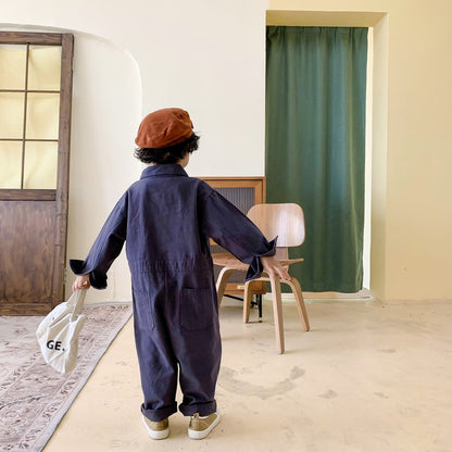 -キッズ 長袖 シャツ ジャンプスーツ オーバーオール つなぎ ブルーグレー グリーン ボーイズ - mamahalo shop - 長袖ジャンプスーツ -  べビー服 - 子供服 - 男の子 - 女の子