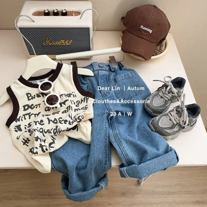 -キッズトップス タンクトップ レターロゴ グラフィティプリント【mh0006323】 - mamahalo shop - タンクトップ・キャミソール・ノースリーブトップス -  べビー服 - 子供服 - 男の子 - 女の子