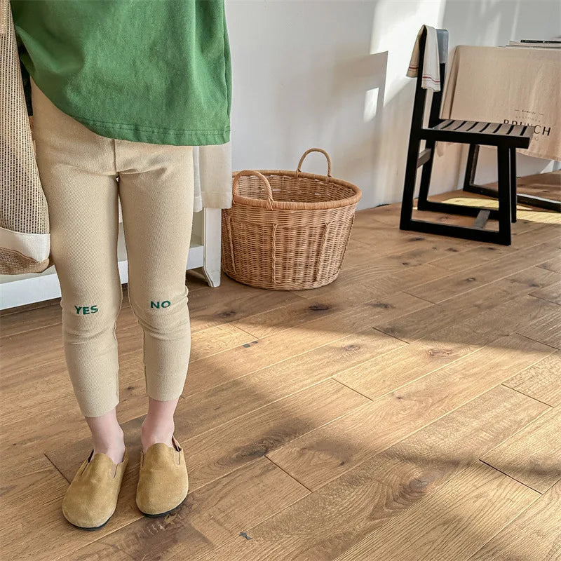 -キッズパンツ YES/NOプリントロゴリブレギンスパンツ 3カラー - mamahalo shop - レギンスパンツ -  べビー服 - 子供服 - 男の子 - 女の子