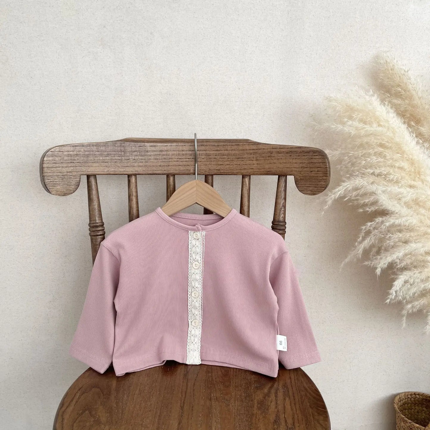 -ベビーカーディガン ニットジャケット フロントレース ピンク【mh0006351】 - mamahalo shop - カーディガン・パーカー -  べビー服 - 子供服 - 男の子 - 女の子