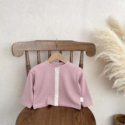 -ベビーカーディガン ニットジャケット フロントレース ピンク【mh0006351】 - mamahalo shop - カーディガン・パーカー -  べビー服 - 子供服 - 男の子 - 女の子