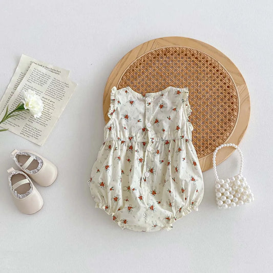 -ベビーロンパース ノースリーブボディスーツ フラワー小花柄プリント【mh0006196】 - mamahalo shop - ノースリーブロンパース -  べビー服 - 子供服 - 男の子 - 女の子