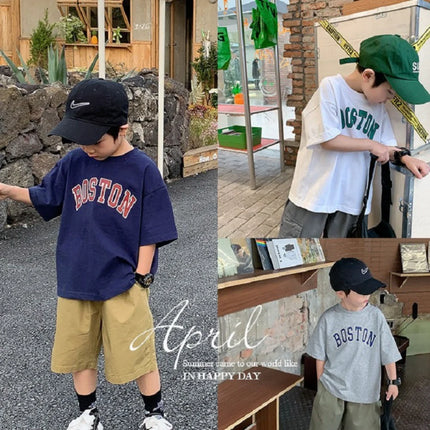 ☺︎ キッズトップス 半袖Tシャツ レターロゴプリント 3カラー - mamahalo shop - 半袖Tシャツ -  べビー服 - 子供服 - 男の子 - 女の子