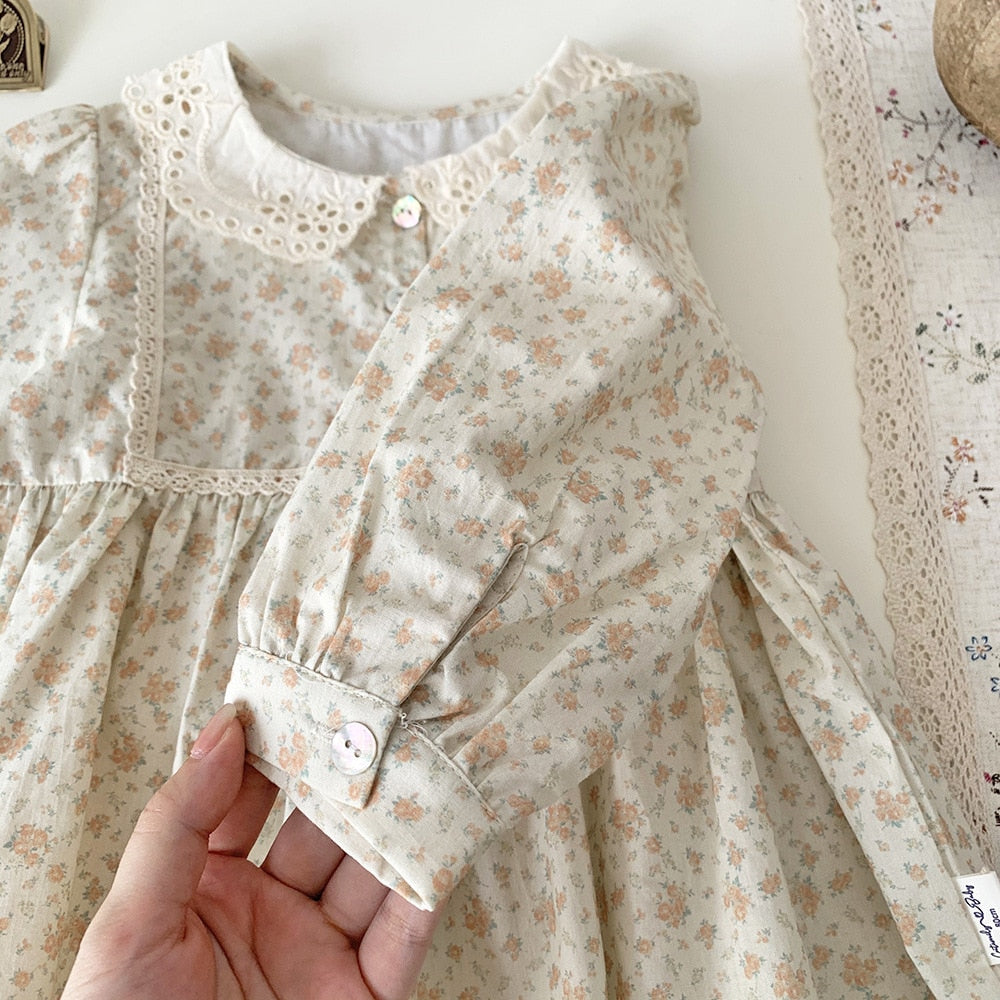 -キッズ フラワー 花柄 レース襟 長袖 チュニック ブラウス トップス - mamahalo shop - 長袖シャツ・ブラウス -  べビー服 - 子供服 - 男の子 - 女の子