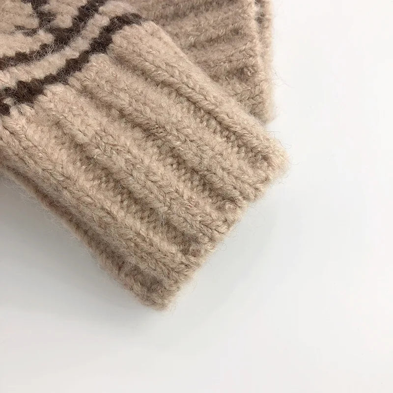 -キッズトップス 長袖ニット セーター 幾何学 ベージュ - mamahalo shop - ニット・セーター -  べビー服 - 子供服 - 男の子 - 女の子