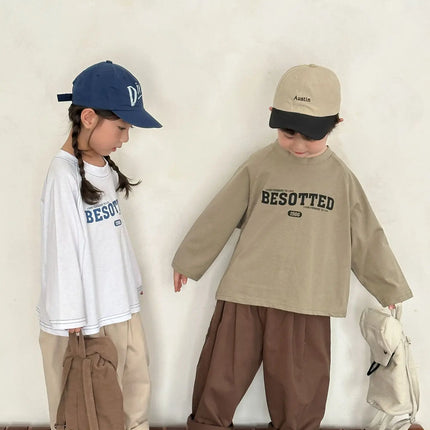 キッズトップス レターロゴプリント長袖Tシャツ - mamahalo shop - 長袖Tシャツ -  べビー服 - 子供服 - 男の子 - 女の子