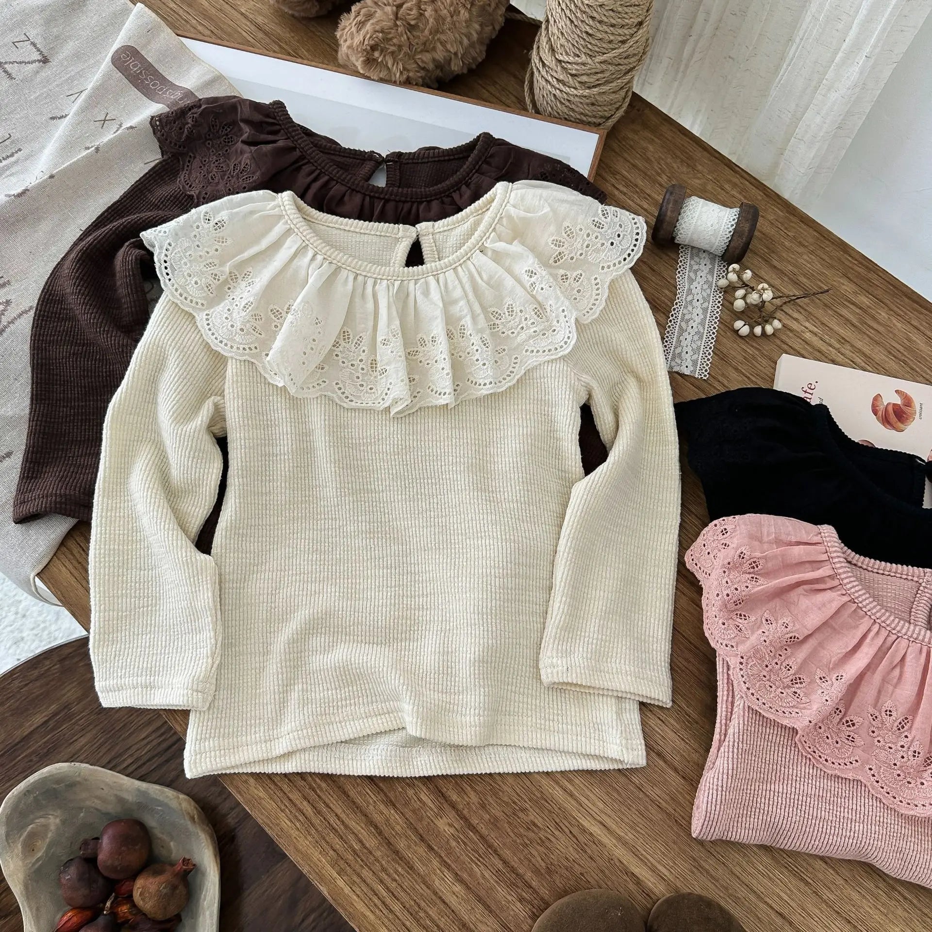 -キッズトップス レースラッフル襟長袖Tシャツ 4カラー - mamahalo shop - 長袖Tシャツ -  べビー服 - 子供服 - 男の子 - 女の子