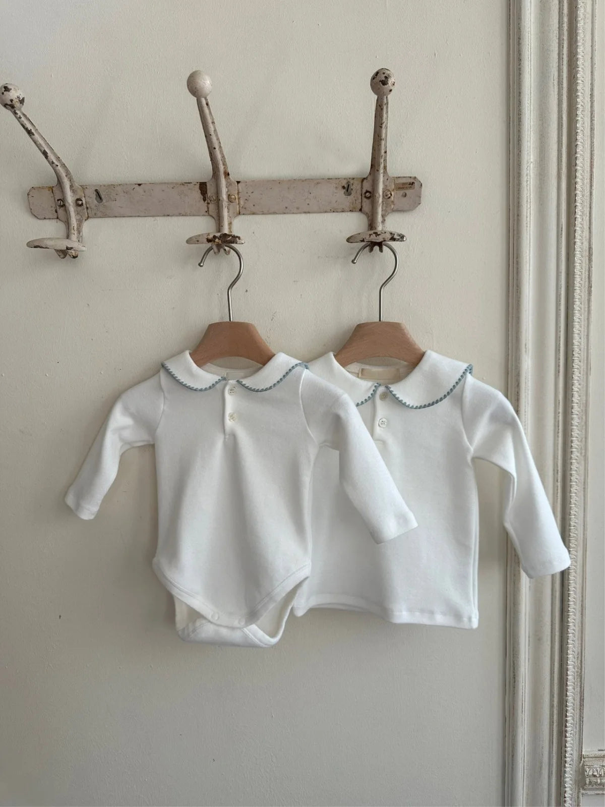 -ベビートップス 縁取り丸襟長袖Tシャツブラウス 2カラー - mamahalo shop - 長袖シャツ・ブラウス -  べビー服 - 子供服 - 男の子 - 女の子