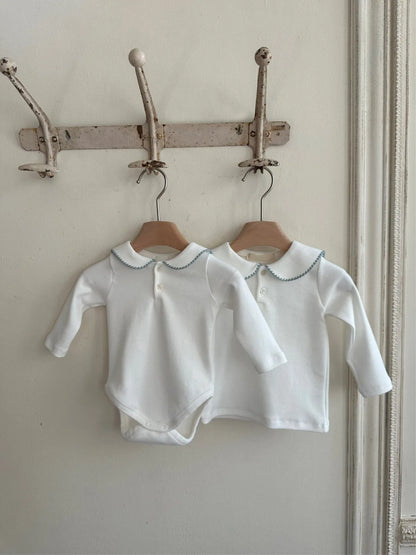 -ベビートップス 縁取り丸襟長袖Tシャツブラウス 2カラー - mamahalo shop - 長袖シャツ・ブラウス -  べビー服 - 子供服 - 男の子 - 女の子