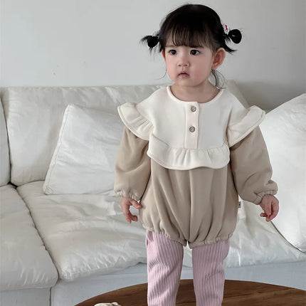 ベビーロンパース ビッグフリルフリース長袖ボディスーツ - mamahalo shop - 長袖ロンパース -  べビー服 - 子供服 - 男の子 - 女の子