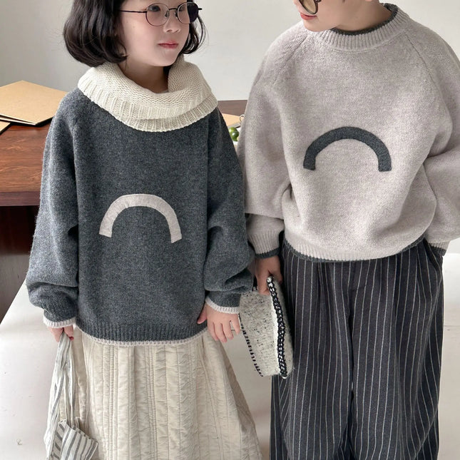 キッズトップス 幾何学刺繍ニットセーター 2カラー - mamahalo shop - ニット・セーター -  べビー服 - 子供服 - 男の子 - 女の子