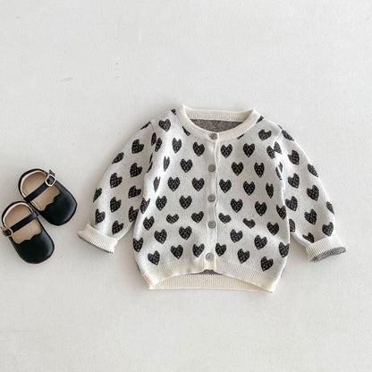 -キッズカーディガン ニットジャケット ハート ベージュ【mh0006637】 - mamahalo shop - カーディガン・パーカー -  べビー服 - 子供服 - 男の子 - 女の子