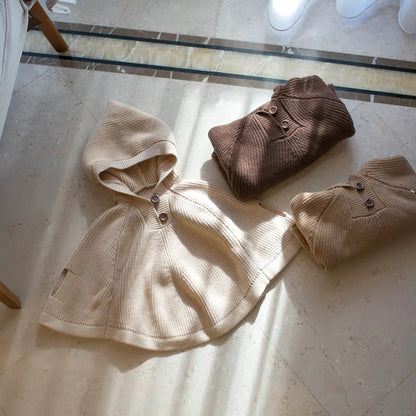 -キッズアウター ニットフーディポンチョクロークコート 3カラー【mh0006919】 - mamahalo shop - ショートコート・ジャケット・ジャンパー -  べビー服 - 子供服 - 男の子 - 女の子