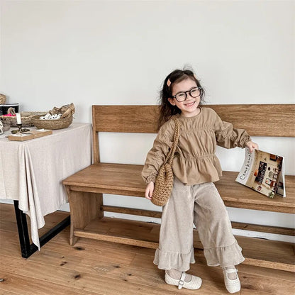 -キッズ長袖ブラウス チュニック トップス ベージュ コーヒー 2カラー ガールズ 女の子 子供服 7031 - mamahalo shop - 長袖シャツ・ブラウス -  べビー服 - 子供服 - 男の子 - 女の子