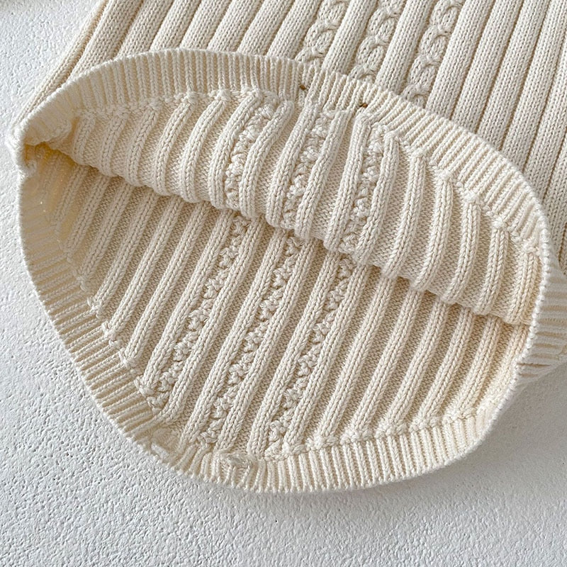 -ベビー服 長袖 ロンパース ニット ケーブル編み アランニット ホワイト 白 女の子 - mamahalo shop - 長袖ロンパース -  べビー服 - 子供服 - 男の子 - 女の子