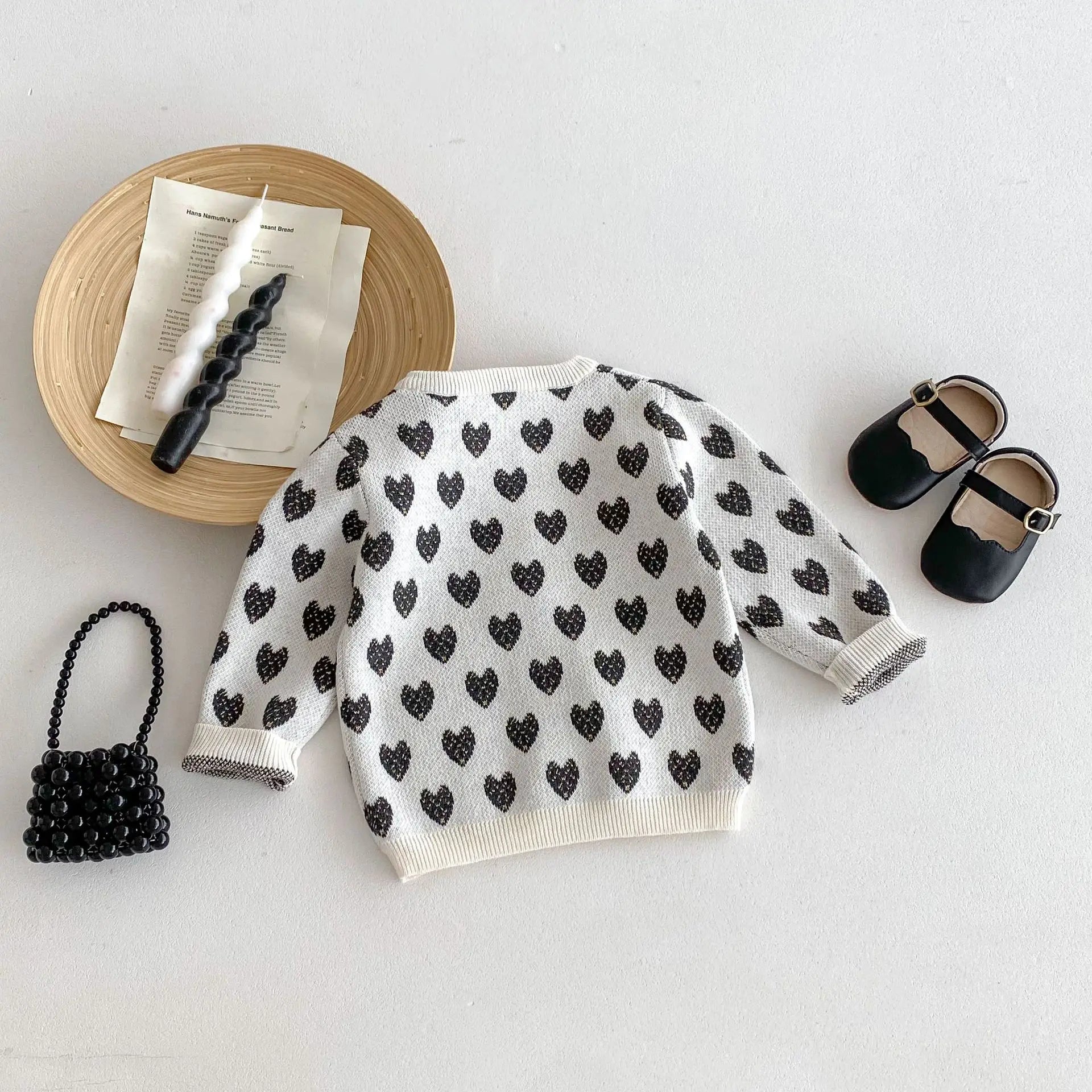 -キッズカーディガン ニットジャケット ハート ベージュ【mh0006637】 - mamahalo shop - カーディガン・パーカー -  べビー服 - 子供服 - 男の子 - 女の子