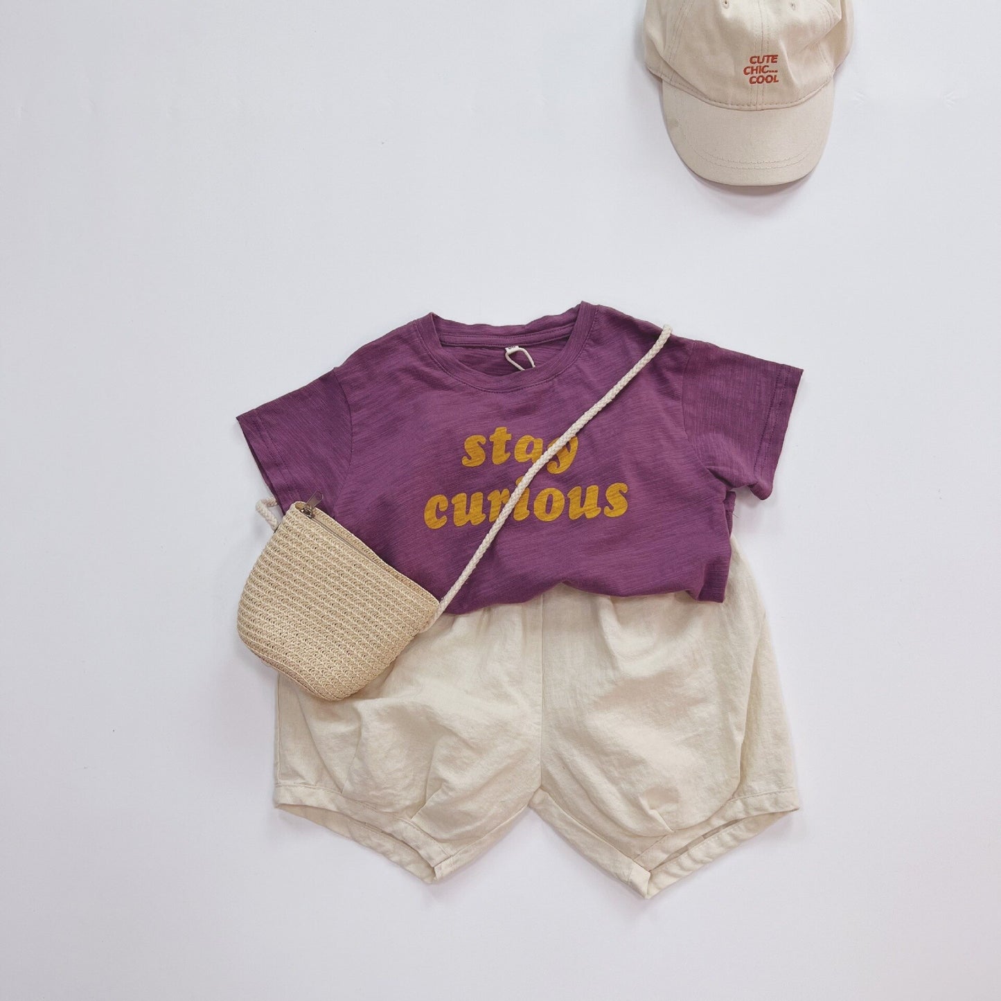 -キッズ レターロゴ プリント 半袖 Tシャツ グレープ パープル ユニセックス - mamahalo shop - 半袖Tシャツ -  べビー服 - 子供服 - 男の子 - 女の子