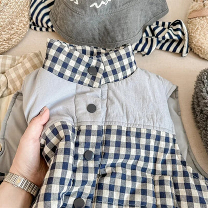 -キッズベスト アウター チェック ジャケット ブルー ネージュ 2カラー ボーイズ 男の子 子供服 - mamahalo shop - ベスト -  べビー服 - 子供服 - 男の子 - 女の子