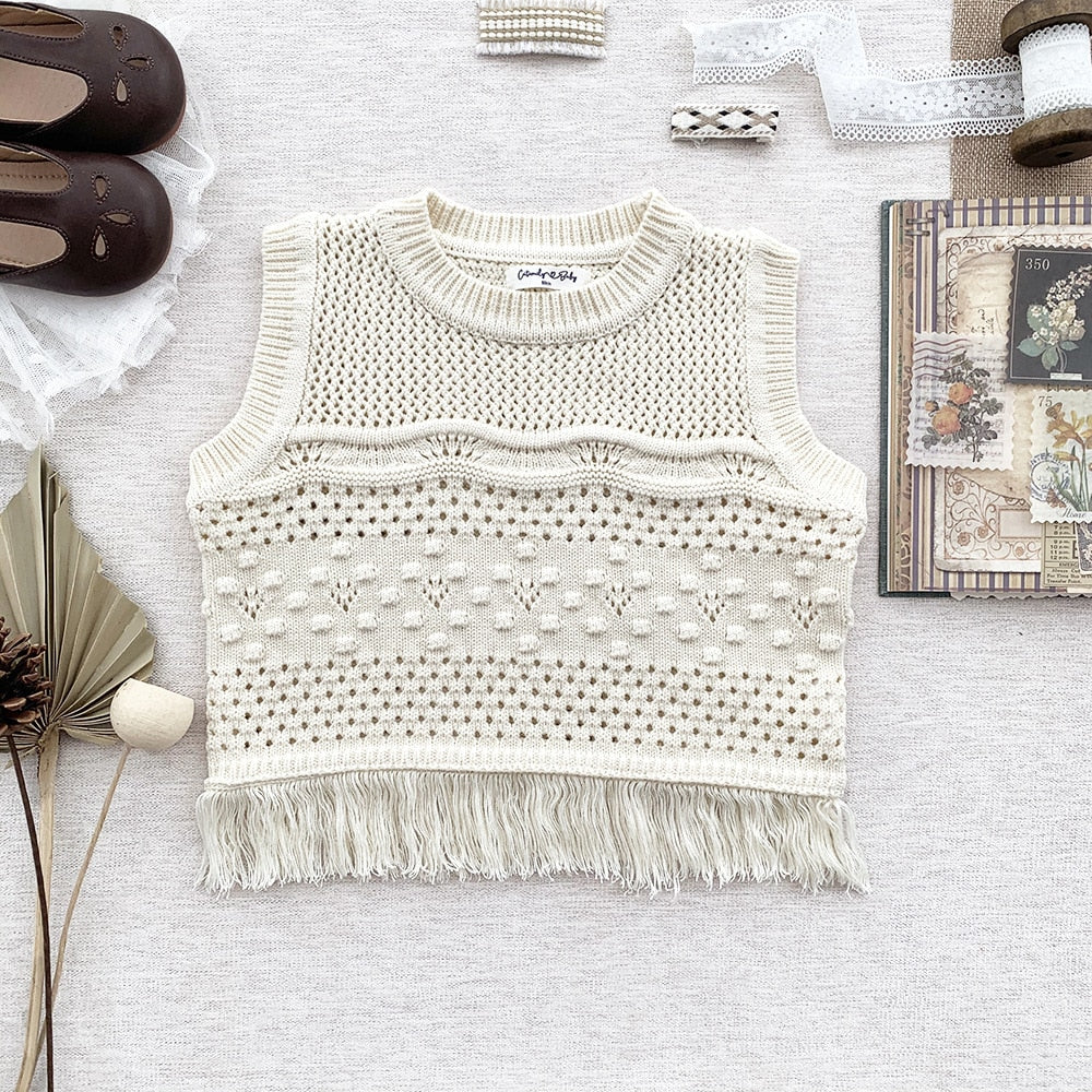 -ベビー キッズ レース ニット フリル ベスト セーター トップス - mamahalo shop - ベスト -  べビー服 - 子供服 - 男の子 - 女の子